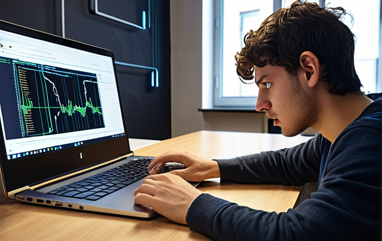 **
A young adult in a modern Italian co-working space, intensely focused on a laptop displaying lines of code. Around them, other individuals are collaborating on projects. The atmosphere is energetic and innovative, hinting at a cybersecurity bootcamp. Include elements of Italian design.
**