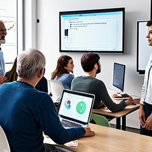 Home 6 **
Prompt: A diverse group of people in a modern classroom setting, focused on computer screens, learning coding and cybersecurity. Some are older, career-changers, reflecting Italy's reskilling efforts. Background shows a whiteboard with AI and digital transformation concepts. The overall mood is hopeful and energetic.
**