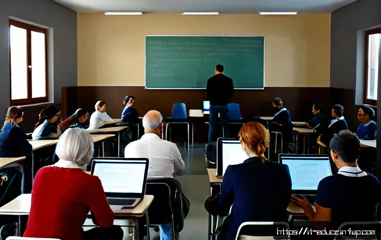 Home 13 기술 재교육 프로그램의 전통적인 교육 방식과의 차별점 - Photorealistic split-scene comparison in a modern Italian vocational institute: on the left, adult l...