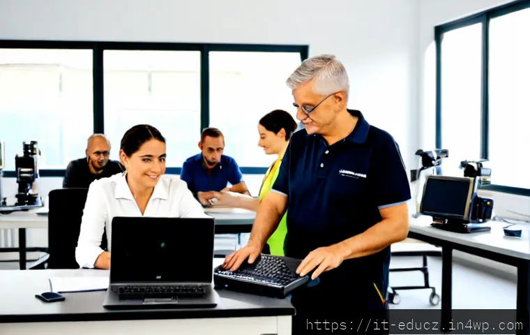 기술 재교육 프로그램의 성공적인 시행 사례 - Photorealistic vocational reskilling success scene in a modern Italian training center, diverse adul...
